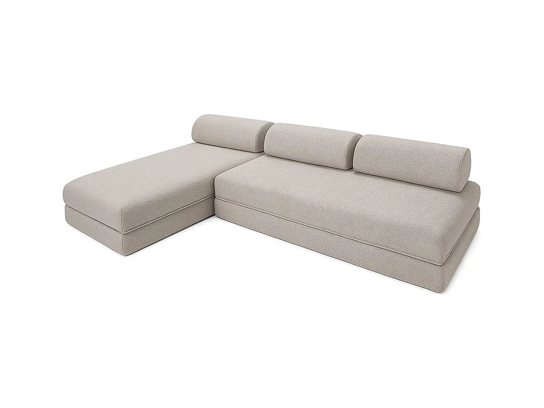 Canapé d'angle de jardin modulable et convertible 6 places - Tissu imperméable - Beige clair