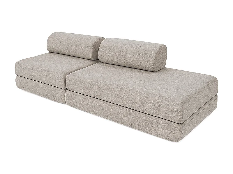 Canapé droit de jardin modulable et convertible 3 places - Tissu imperméable - Gris