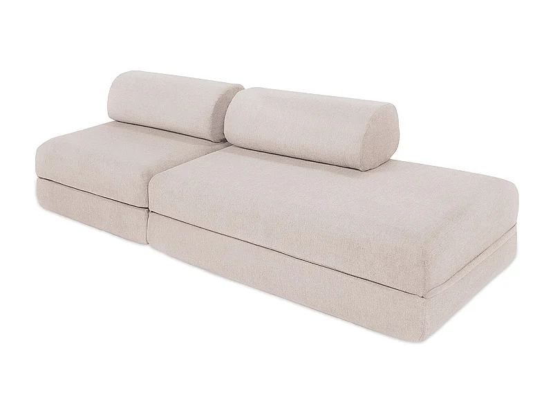 Canapé droit de jardin modulable et convertible 3 places - Tissu imperméable - Beige clair