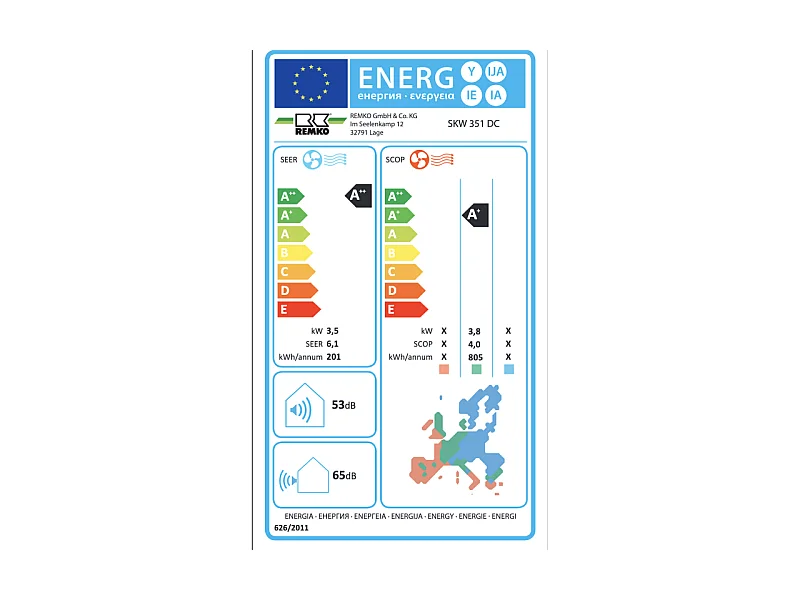 Climatisation mono-split 3,5kw REMKO SKW 351 DC