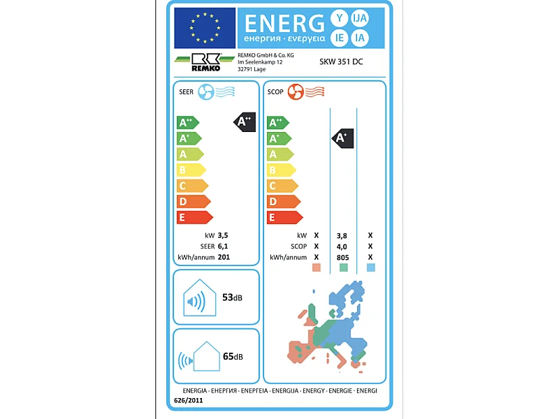 Climatisation mono-split 3,5kw REMKO SKW 351 DC