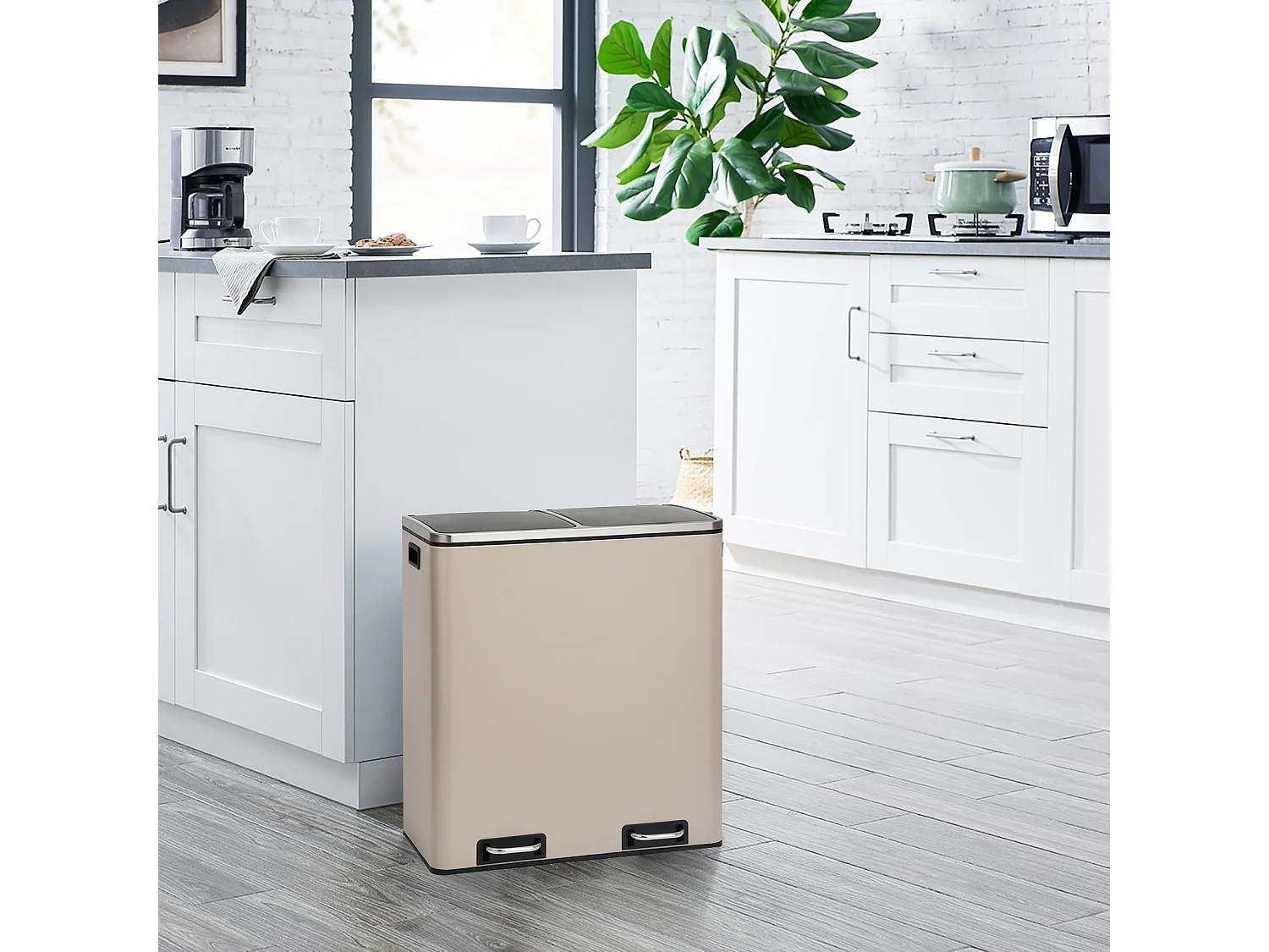 SVITA TM2X30 poubelle à pédale 60 litres, système de séparation et d'organisation de cuisine, taupe