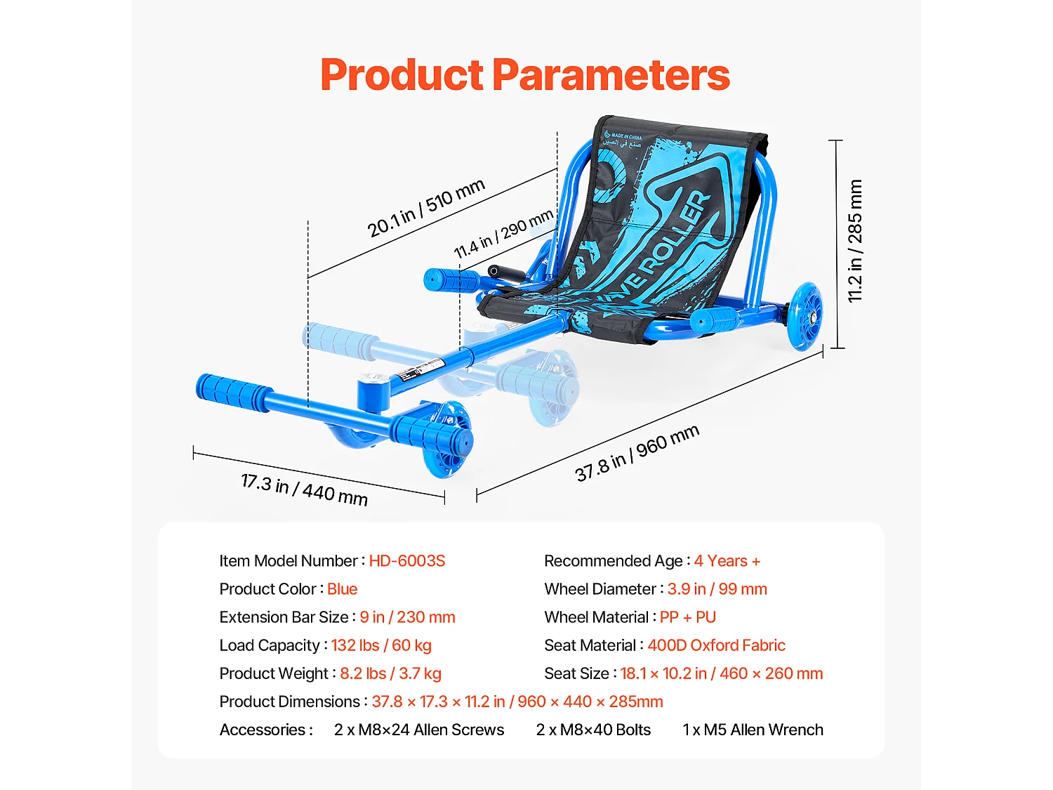 Scooter SucceBuy, Oprijscooter, Capaciteit van 60 kg, voor Kinderen van 4 Jaar en Ouder, Zigzagbeweging voor Binnen en Buiten, Blauw