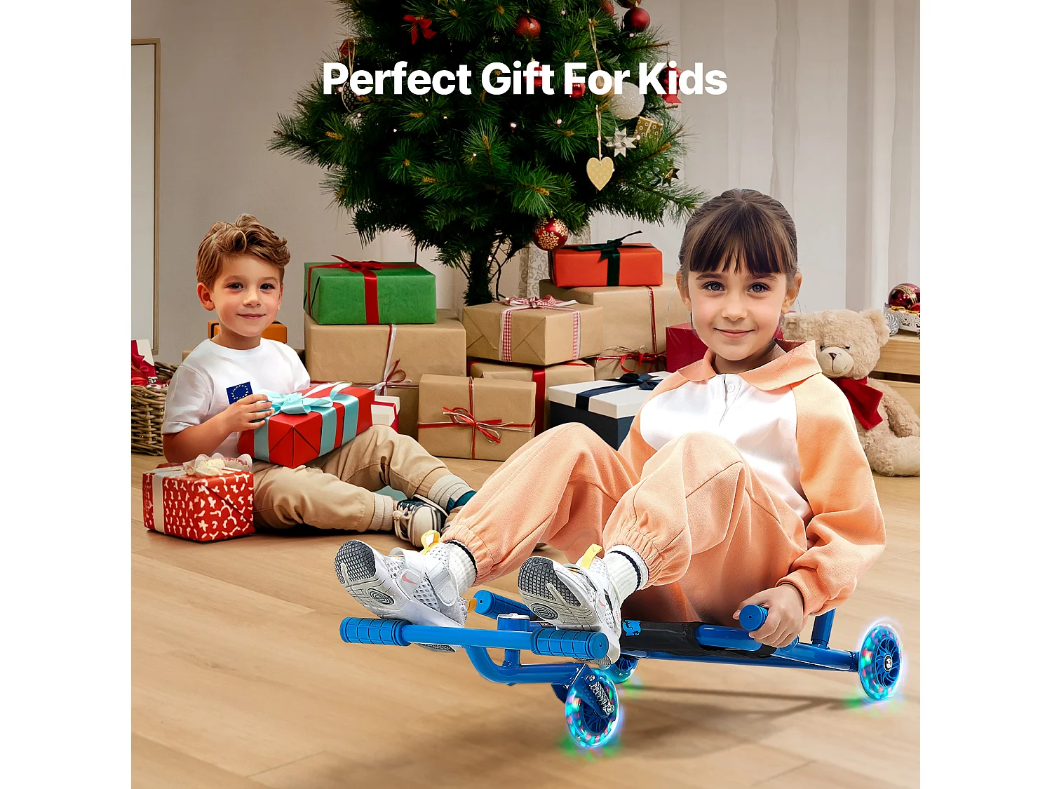 Scooter SucceBuy, Oprijscooter, Capaciteit van 60 kg, voor Kinderen van 4 Jaar en Ouder, Zigzagbeweging voor Binnen en Buiten, Blauw