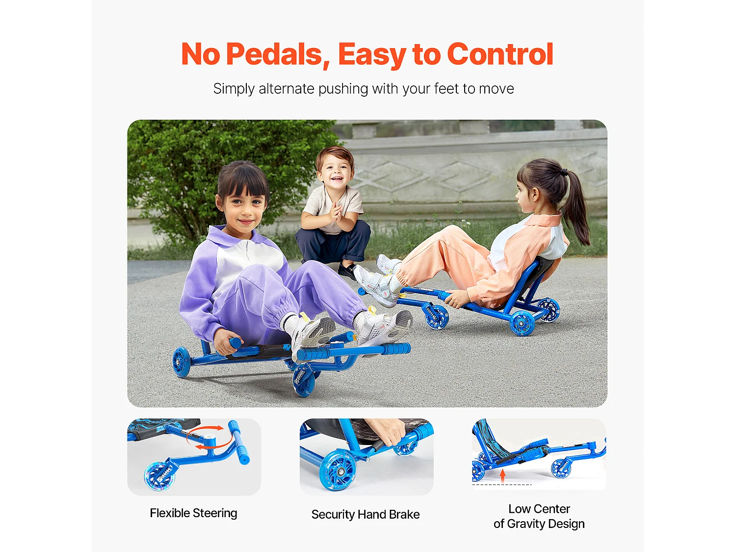 Scooter SucceBuy, Oprijscooter, Capaciteit van 60 kg, voor Kinderen van 4 Jaar en Ouder, Zigzagbeweging voor Binnen en Buiten, Blauw