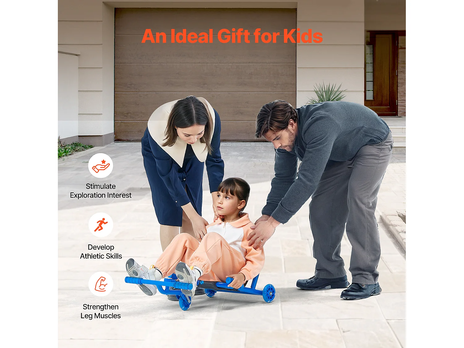 Scooter SucceBuy, Oprijscooter, Capaciteit van 60 kg, voor Kinderen van 4 Jaar en Ouder, Zigzagbeweging voor Binnen en Buiten, Blauw