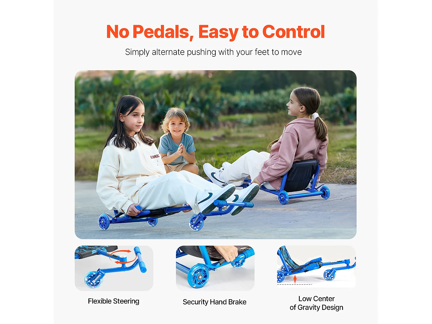 Trottinette SucceBuy, Trottinette à Enfourcher, Capacité de 90 kg, pour les 10 Ans et Plus, Alimentation en Zigzag, pour l'Intérieur et l'Extérieur, Bleu