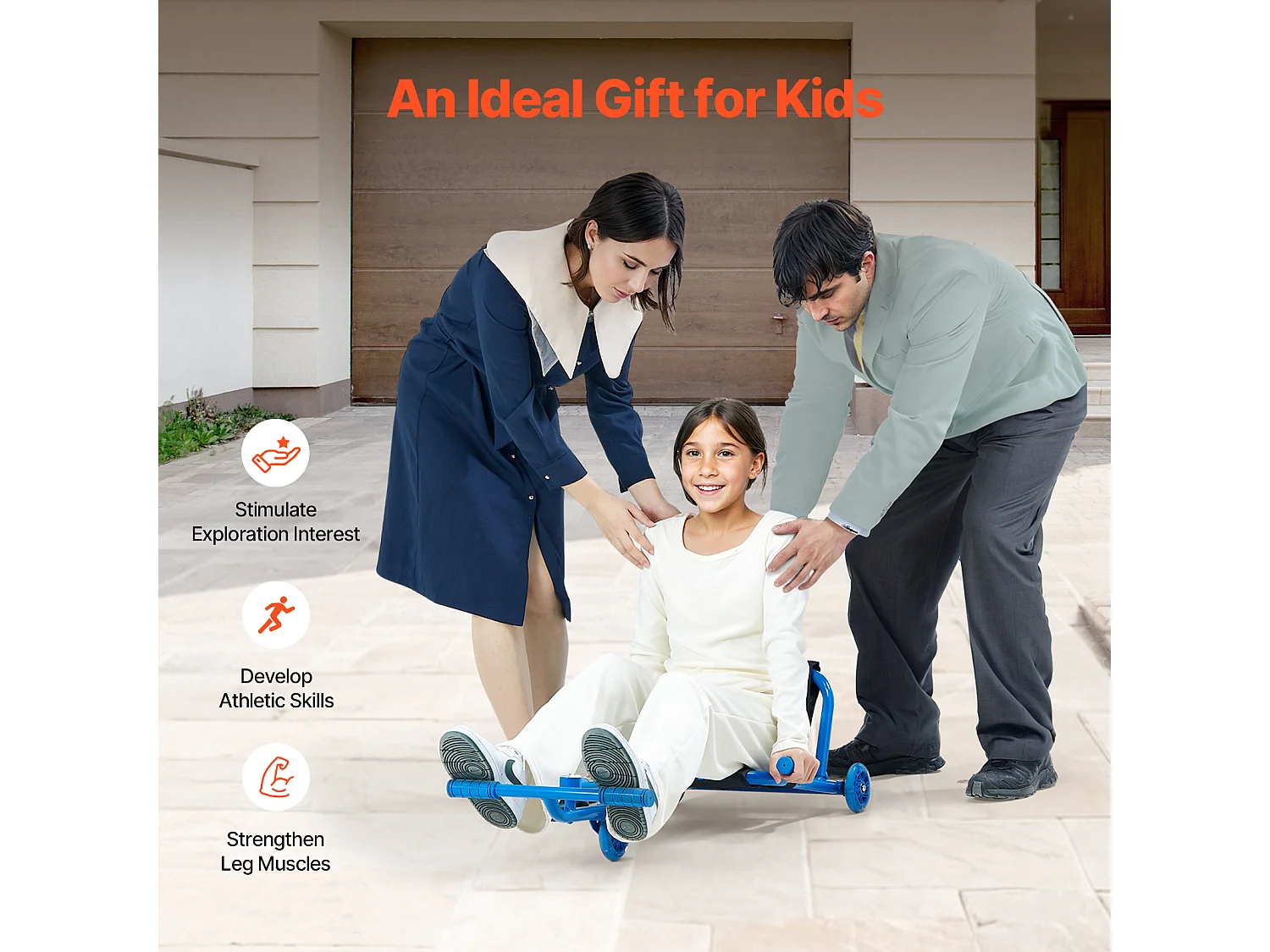 Trottinette SucceBuy, Trottinette à Enfourcher, Capacité de 90 kg, pour les 10 Ans et Plus, Alimentation en Zigzag, pour l'Intérieur et l'Extérieur, Bleu