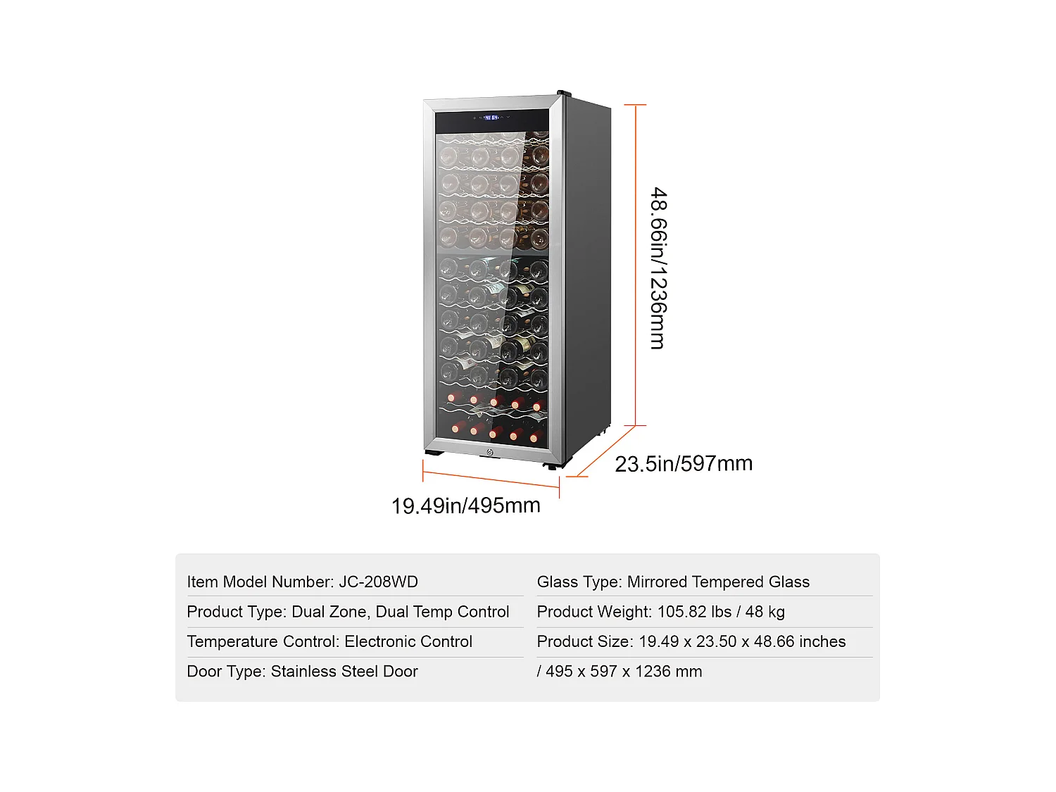 Cave à Vin SucceBuy Refroidisseur à Vin Double Zone 80 Bouteilles, Réfrigérateur Autoportant avec Lumière LED et Serrure