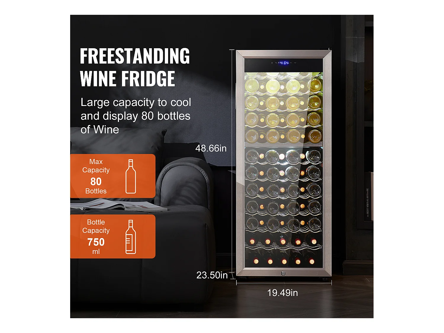 Cave à Vin SucceBuy Refroidisseur à Vin Double Zone 80 Bouteilles, Réfrigérateur Autoportant avec Lumière LED et Serrure