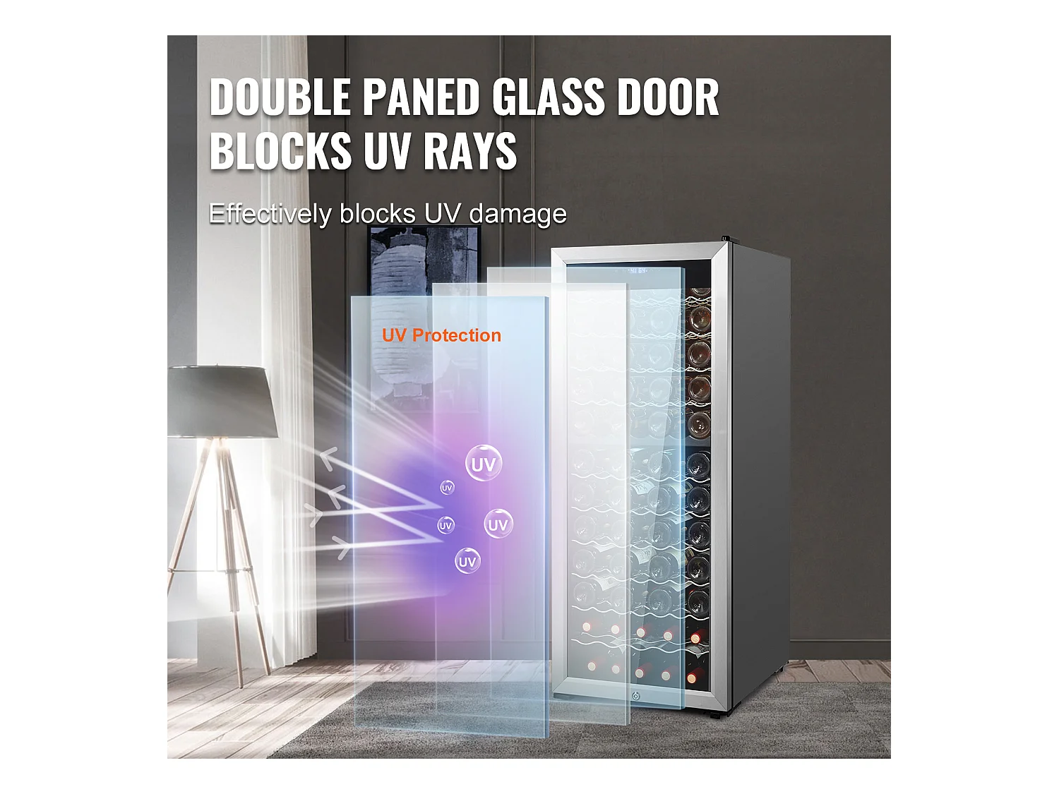 Cave à Vin SucceBuy Refroidisseur à Vin Double Zone 80 Bouteilles, Réfrigérateur Autoportant avec Lumière LED et Serrure