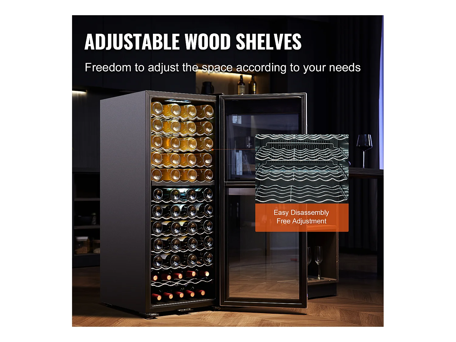 Cave à Vin SucceBuy Refroidisseur à Vin Double Zone 80 Bouteilles, Réfrigérateur Autoportant avec Lumière LED et Serrure