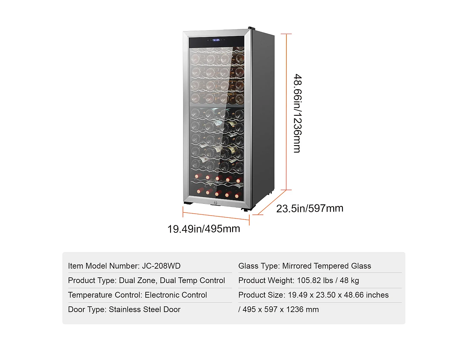 Cave à Vin SucceBuy Refroidisseur à Vin Double Zone 80 Bouteilles, Réfrigérateur Autoportant avec Lumière LED et Serrure