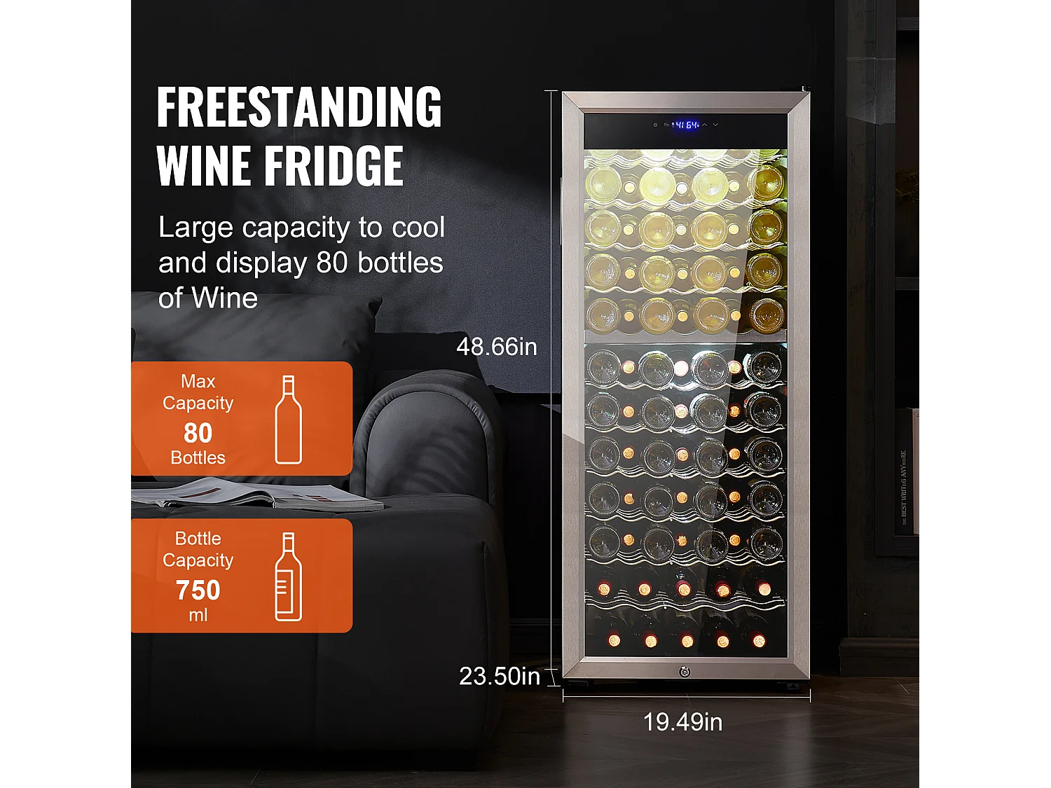 Cave à Vin SucceBuy Refroidisseur à Vin Double Zone 80 Bouteilles, Réfrigérateur Autoportant avec Lumière LED et Serrure