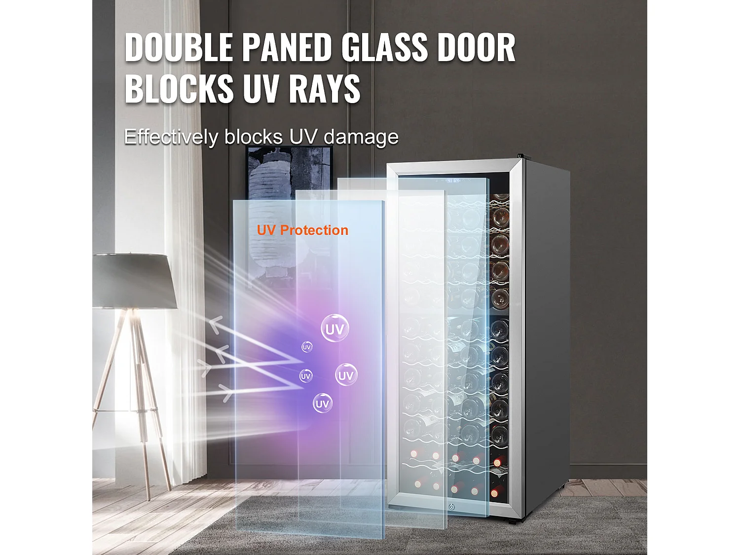 Cave à Vin SucceBuy Refroidisseur à Vin Double Zone 80 Bouteilles, Réfrigérateur Autoportant avec Lumière LED et Serrure