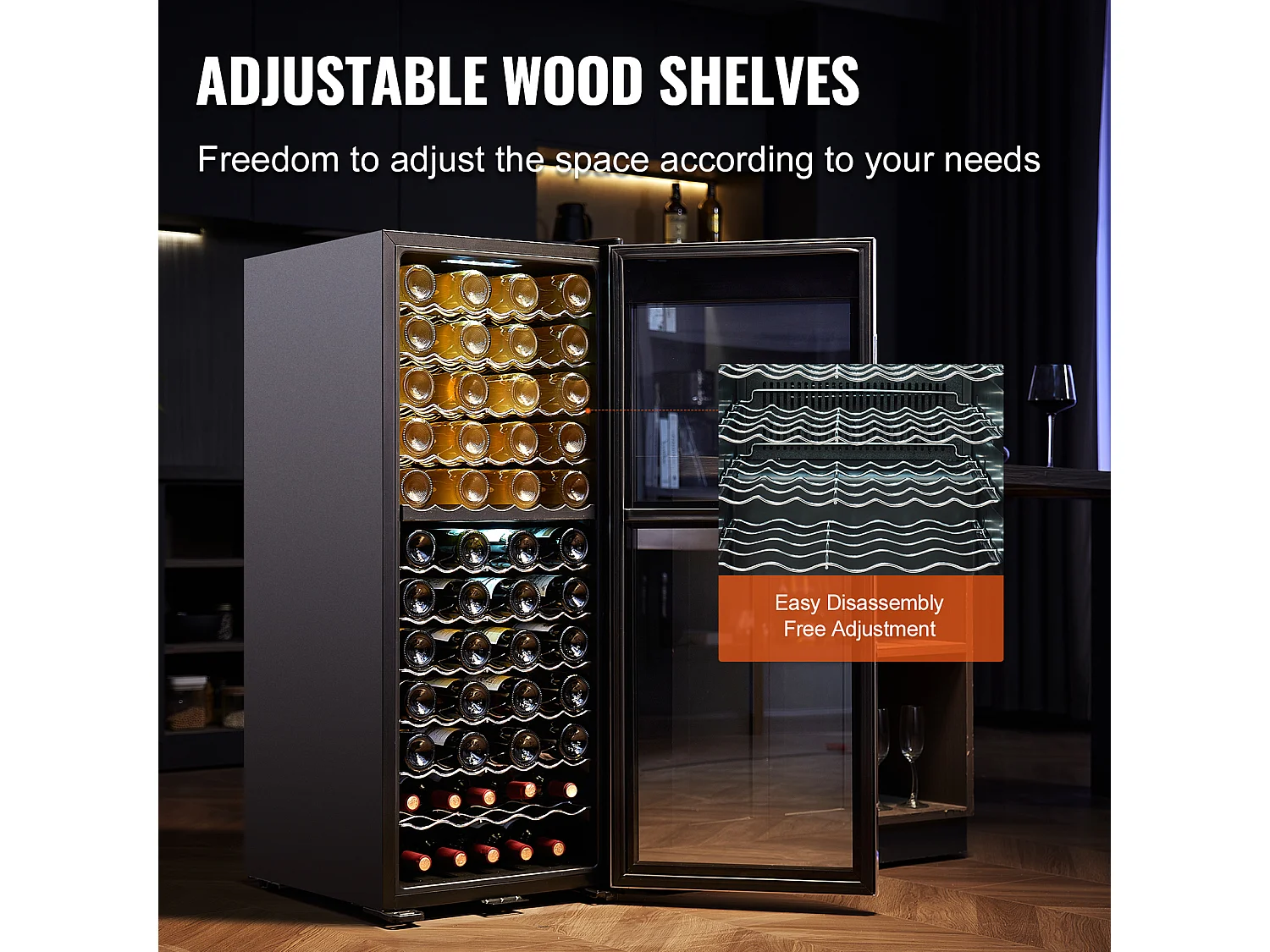 Cave à Vin SucceBuy Refroidisseur à Vin Double Zone 80 Bouteilles, Réfrigérateur Autoportant avec Lumière LED et Serrure