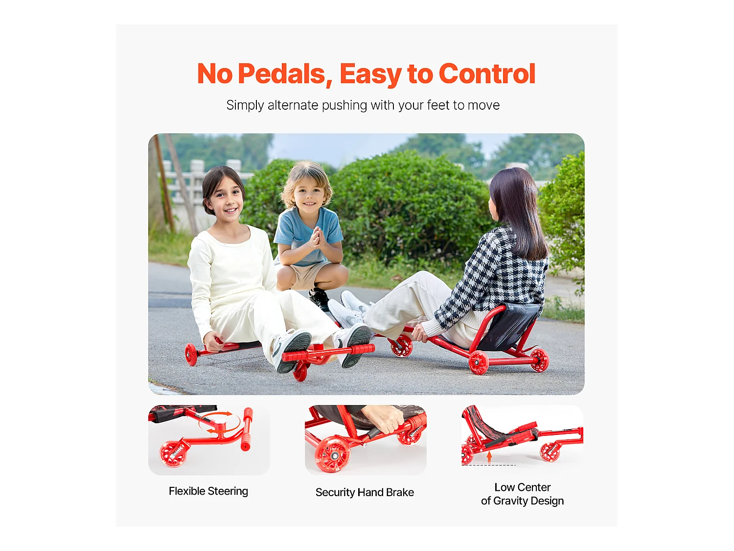 Trottinette SucceBuy, Trottinette à Enfourcher, Capacité de 90 kg, pour les 10 Ans et Plus, Alimentation en Zigzag, pour l'Intérieur et l'Extérieur, Rouge