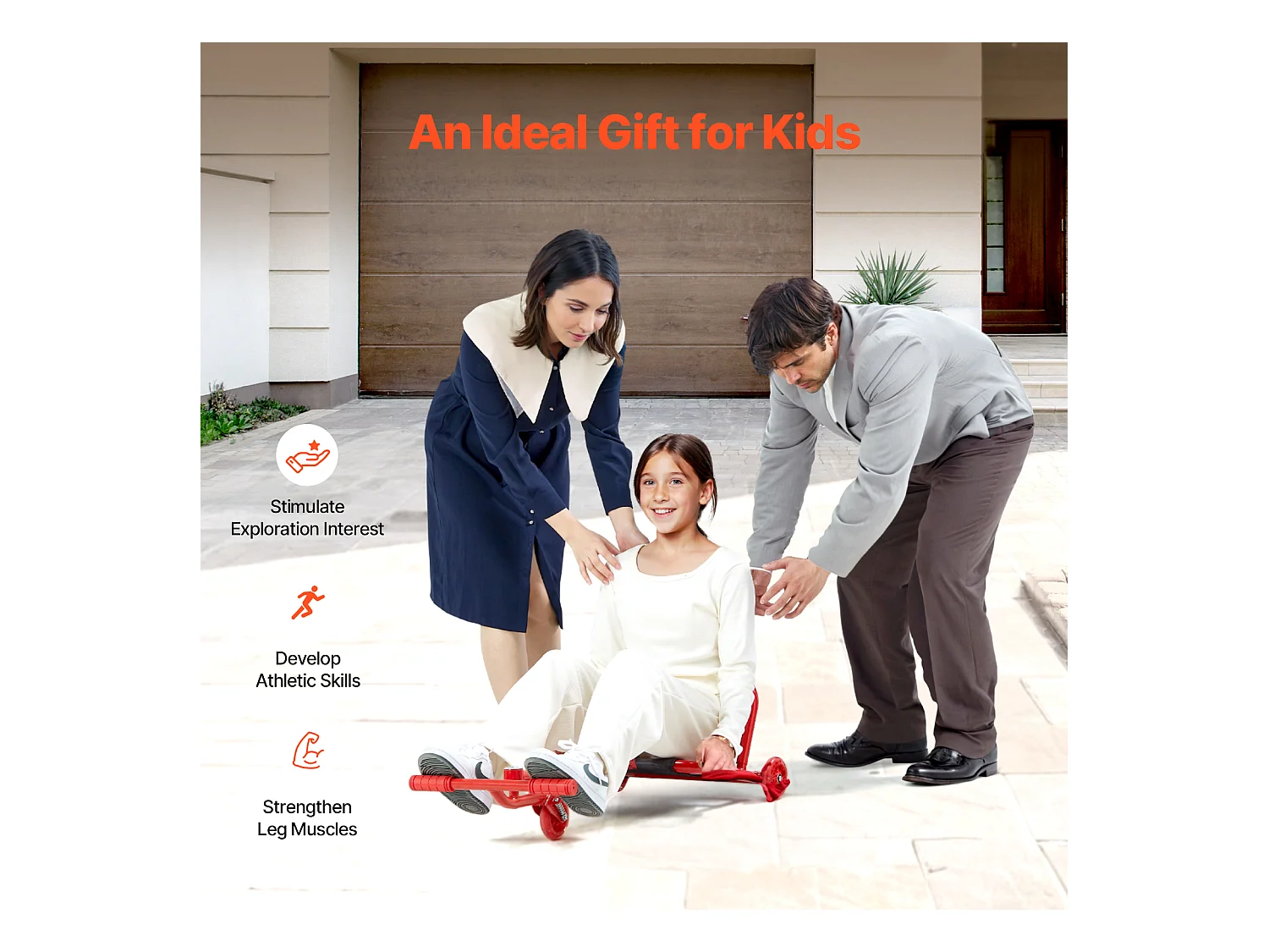 Trottinette SucceBuy, Trottinette à Enfourcher, Capacité de 90 kg, pour les 10 Ans et Plus, Alimentation en Zigzag, pour l'Intérieur et l'Extérieur, Rouge