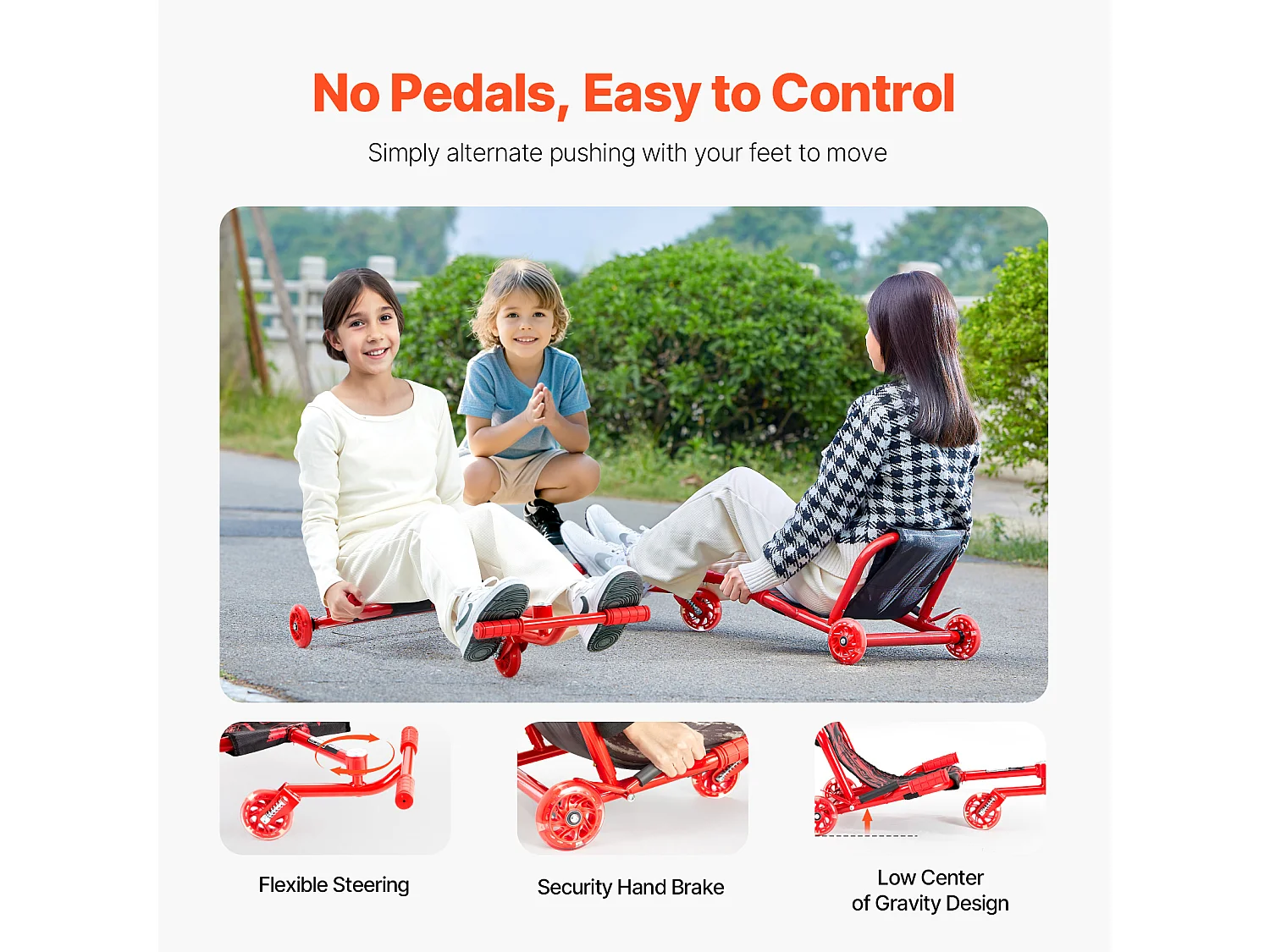 Trottinette SucceBuy, Trottinette à Enfourcher, Capacité de 90 kg, pour les 10 Ans et Plus, Alimentation en Zigzag, pour l'Intérieur et l'Extérieur, Rouge