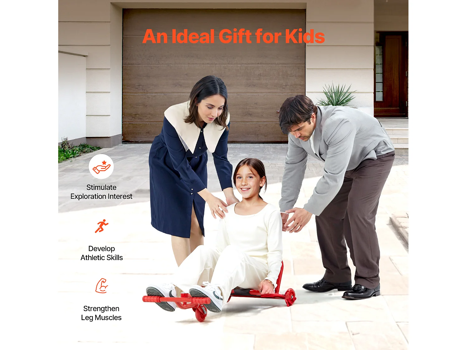 Trottinette SucceBuy, Trottinette à Enfourcher, Capacité de 90 kg, pour les 10 Ans et Plus, Alimentation en Zigzag, pour l'Intérieur et l'Extérieur, Rouge