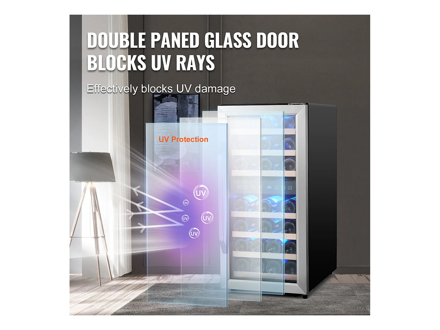 Weinkühlschrank SucceBuy 33 Flaschen Freistehender Doppelzonen Weinkühler mit LED-Beleuchtung