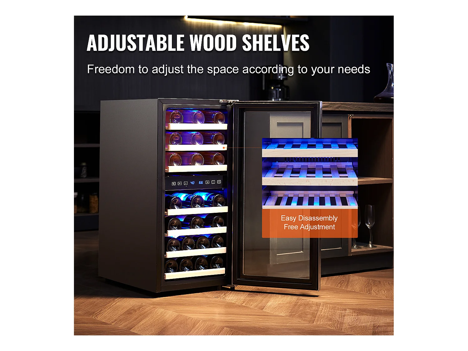 Weinkühlschrank SucceBuy 33 Flaschen Freistehender Doppelzonen Weinkühler mit LED-Beleuchtung