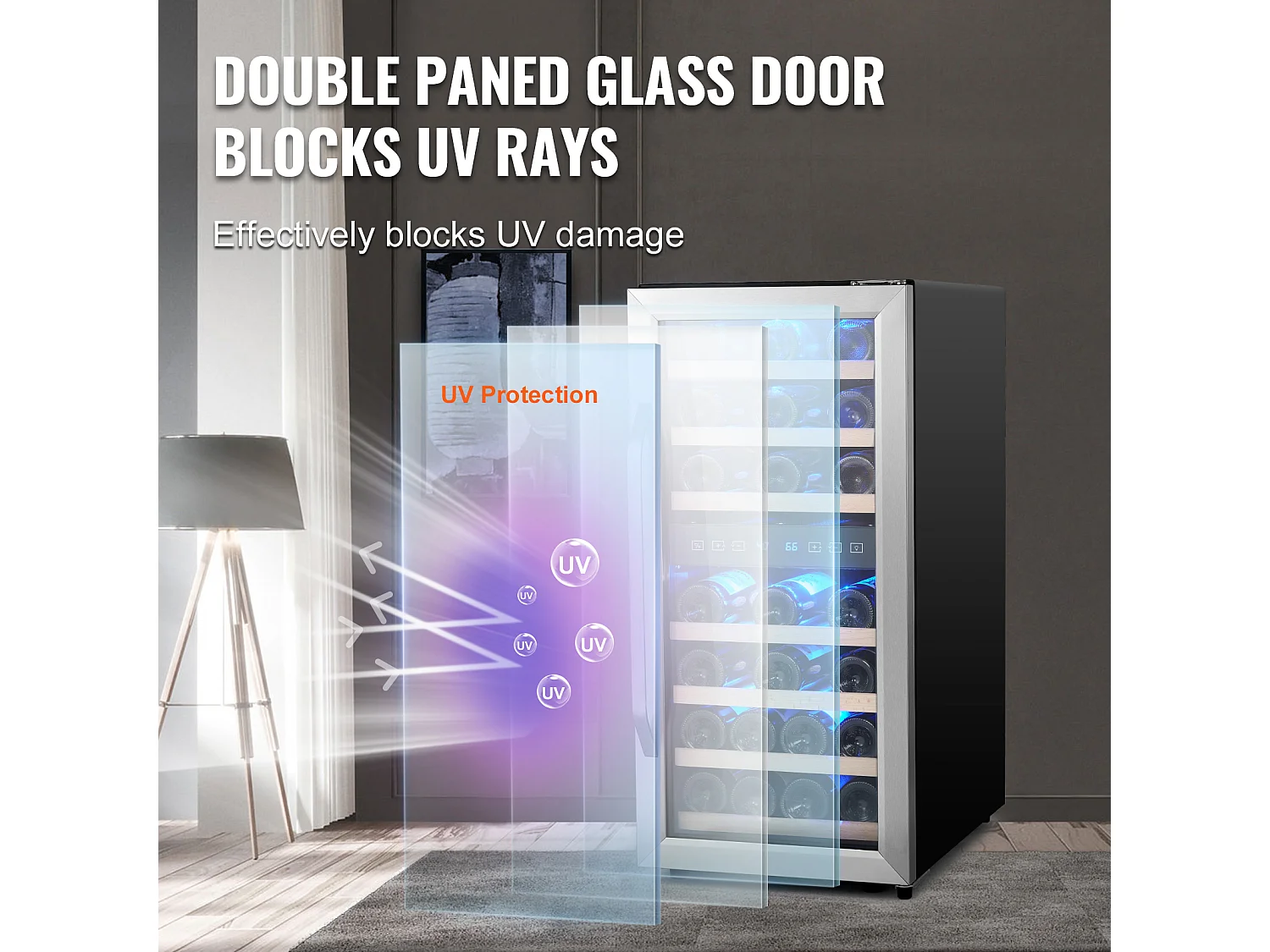 Cave à Vin SucceBuy Refroidisseur à Vin de 33 Bouteilles Réfrigérateur Autoportant Double Zone avec Lumière LED