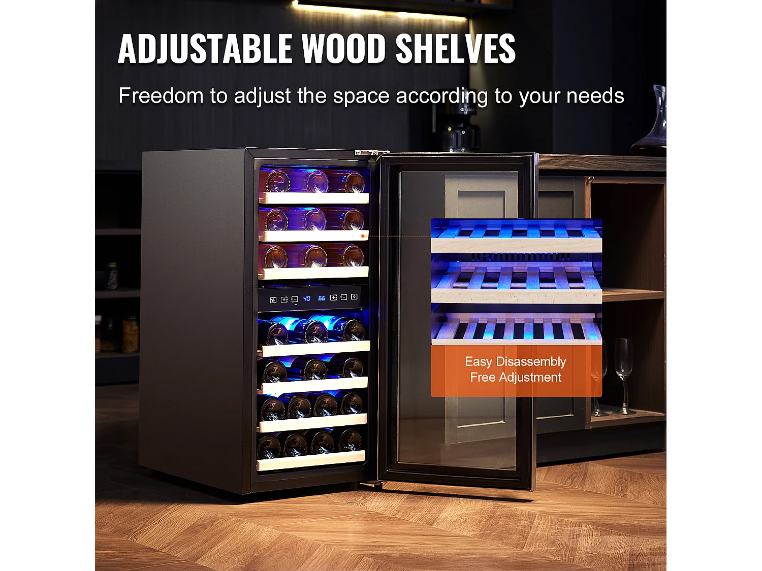 Cave à Vin SucceBuy Refroidisseur à Vin de 33 Bouteilles Réfrigérateur Autoportant Double Zone avec Lumière LED