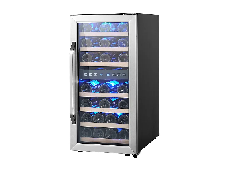 Cave à Vin SucceBuy Refroidisseur à Vin de 33 Bouteilles Réfrigérateur Autoportant Double Zone avec Lumière LED