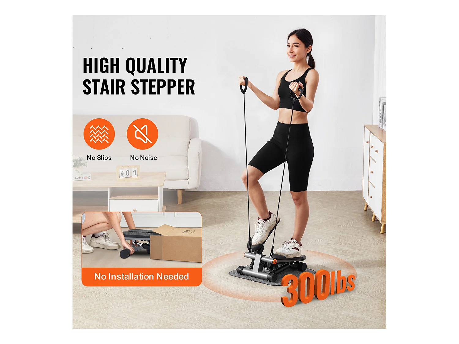 Stair Stepper SucceBuy, Marchepied d'Escalier avec Bandes de Résistance, Mini-pas à pas pour Exercices à Domicile, Capacité de 150 kg