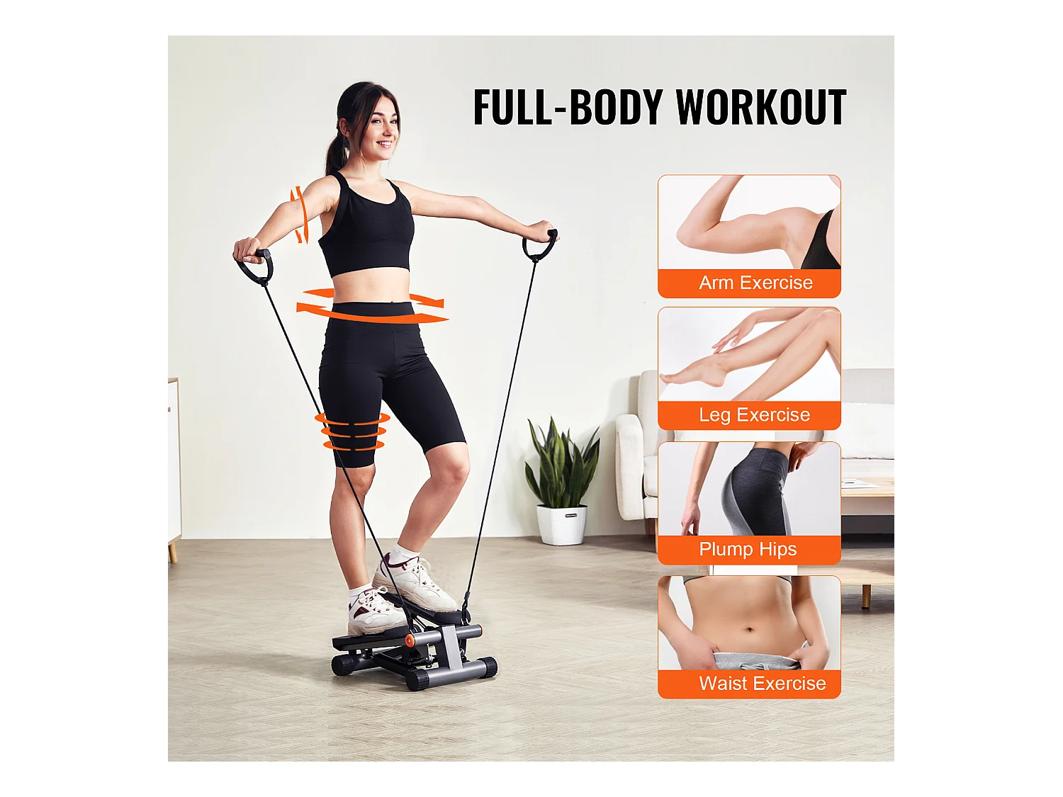 Stair Stepper SucceBuy, Marchepied d'Escalier avec Bandes de Résistance, Mini-pas à pas pour Exercices à Domicile, Capacité de 150 kg