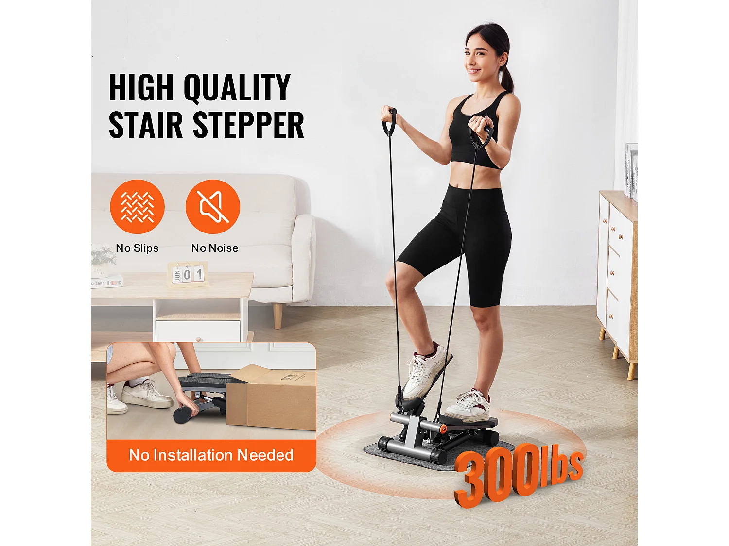 Stair Stepper SucceBuy, Marchepied d'Escalier avec Bandes de Résistance, Mini-pas à pas pour Exercices à Domicile, Capacité de 150 kg