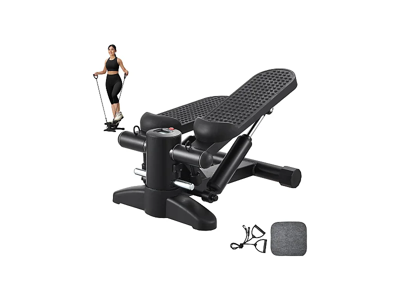 Stair Stepper SucceBuy, Mini Stepper für Heimübungen, Hydraulisches Fitness-Equipment mit Widerstandsbandern, Traglast von 150 kg, Schwarz