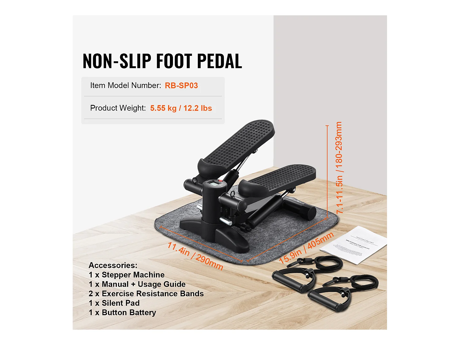 Stair Stepper SucceBuy, Mini Stepper d'Exercice pour la Maison, Équipement de Fitness Hydraulique avec Bandes de Résistance, Capacité de 150 kg, Noir