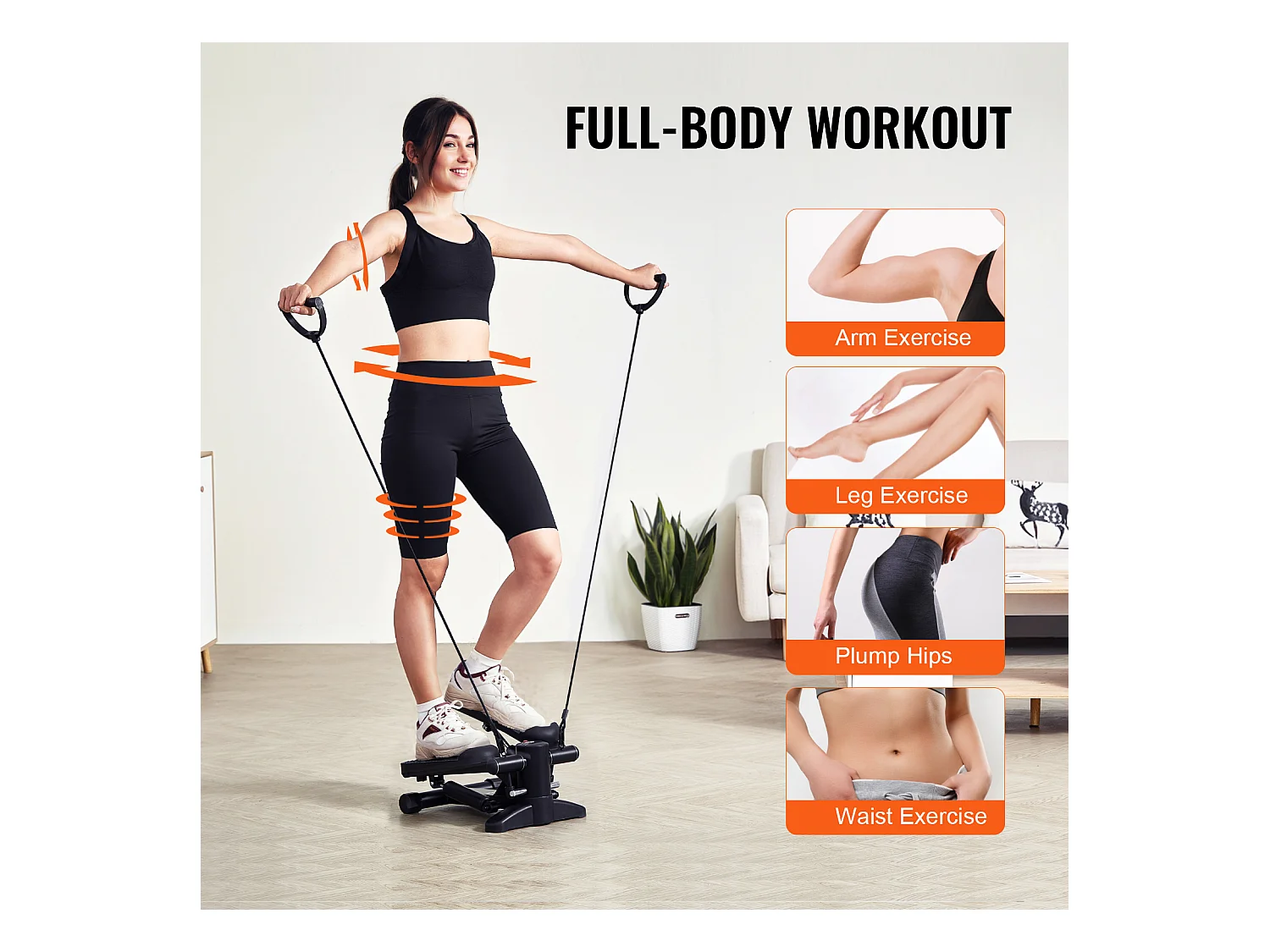 Stair Stepper SucceBuy, Mini Stepper d'Exercice pour la Maison, Équipement de Fitness Hydraulique avec Bandes de Résistance, Capacité de 150 kg, Noir