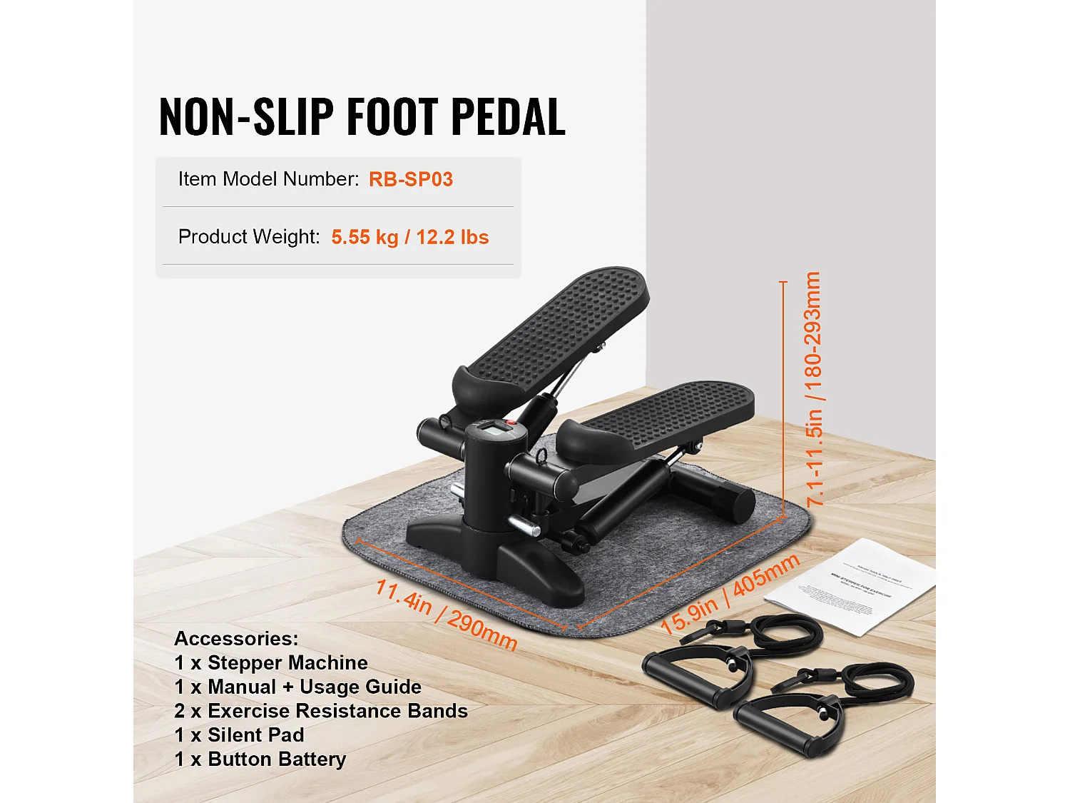 Stair Stepper SucceBuy, Mini Stepper d'Exercice pour la Maison, Équipement de Fitness Hydraulique avec Bandes de Résistance, Capacité de 150 kg, Noir