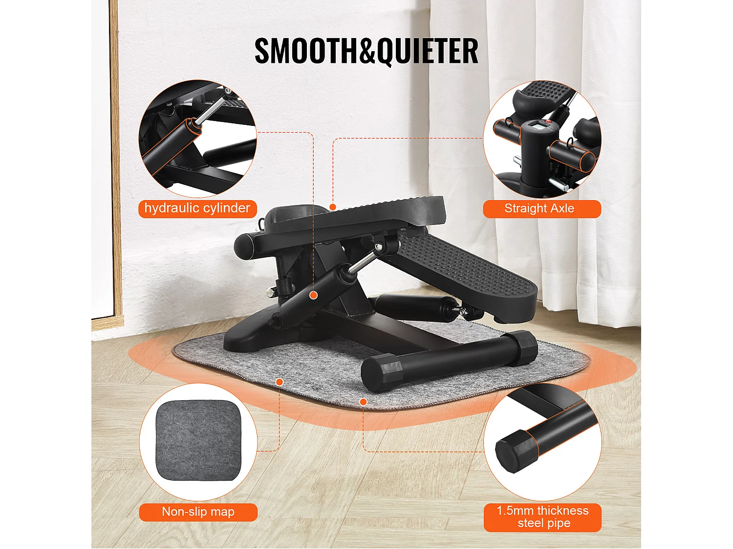 Stair Stepper SucceBuy, Mini Stepper d'Exercice pour la Maison, Équipement de Fitness Hydraulique avec Bandes de Résistance, Capacité de 150 kg, Noir