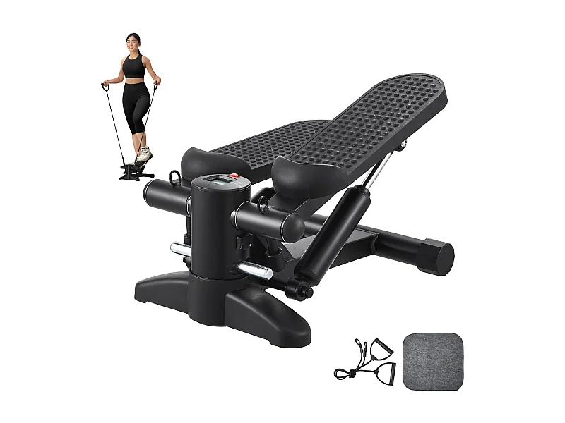 Stair Stepper SucceBuy, Mini Stepper voor Thuisoefeningen, Hydraulisch Fitnessapparaat met Weerstandsbanden, Capaciteit van 150 kg, Zwart