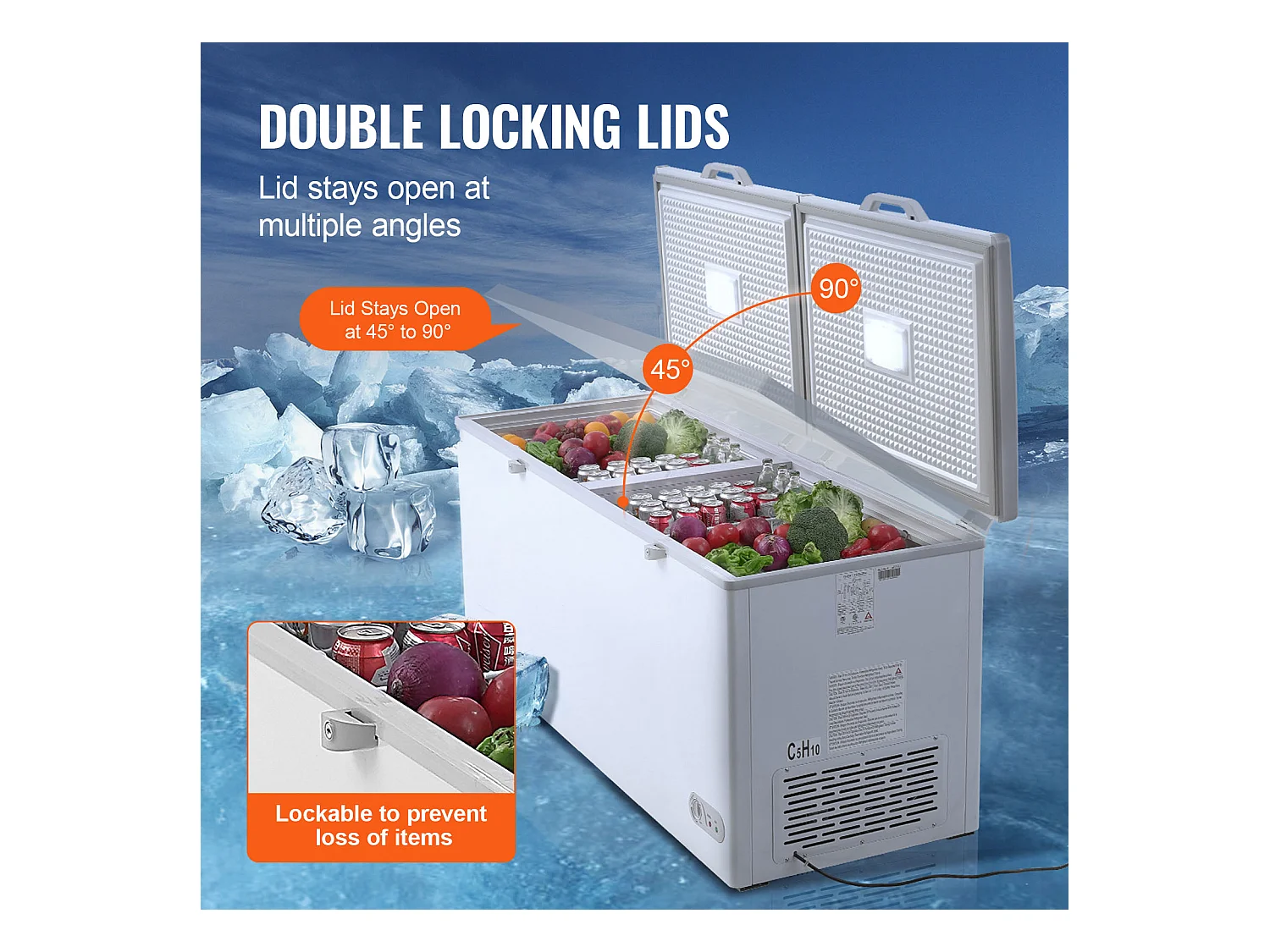 Congelador Horizontal SucceBuy de 561 L com 4 Cestos e Tampas Duplas