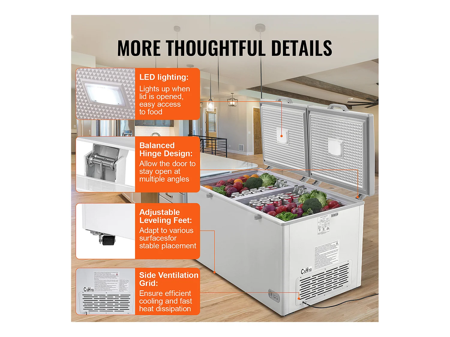 Congelador Horizontal SucceBuy de 561 L com 4 Cestos e Tampas Duplas