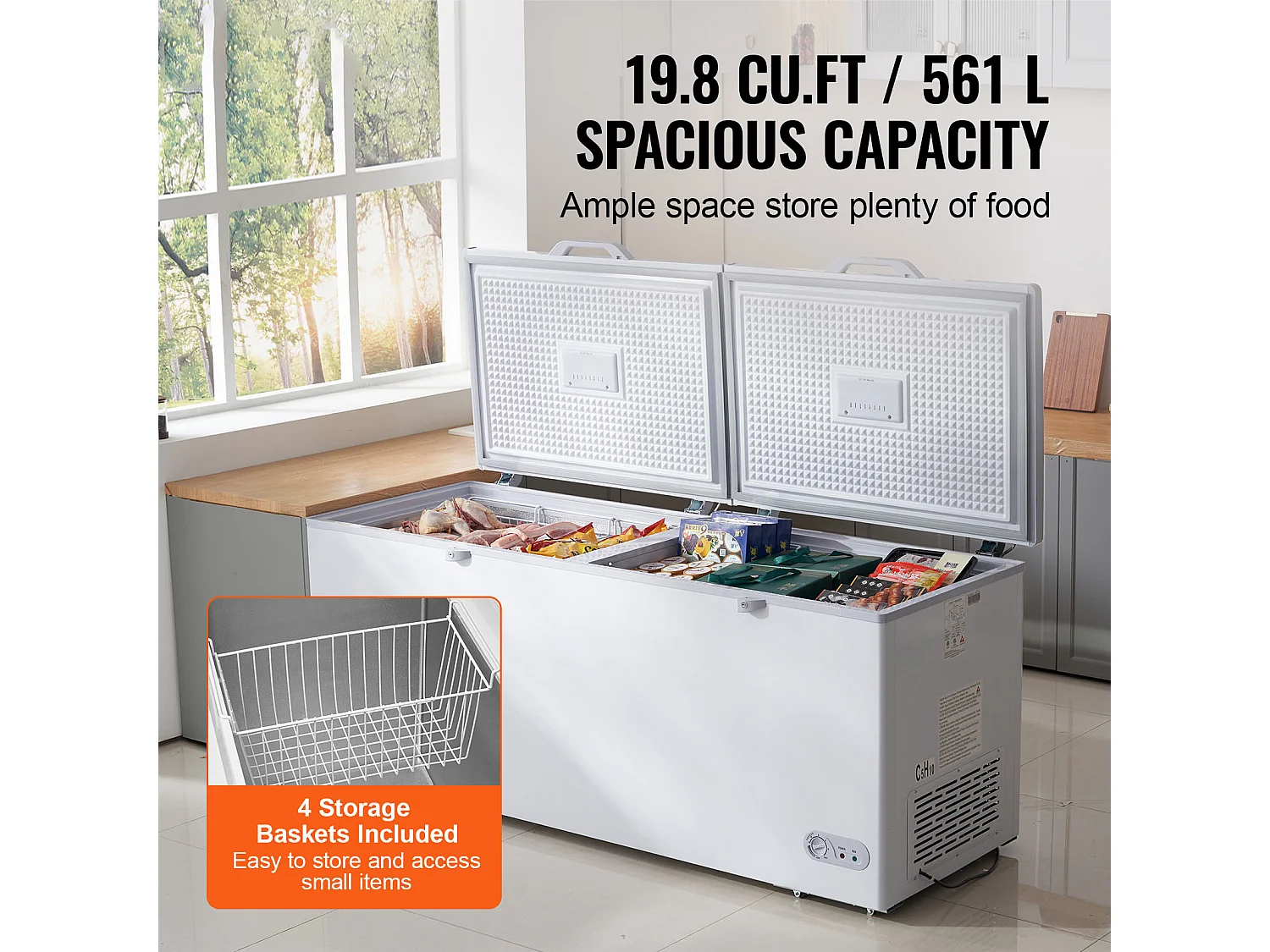 Congélateur Coffre SucceBuy de 561L avec 4 Paniers et Couvercles Doubles