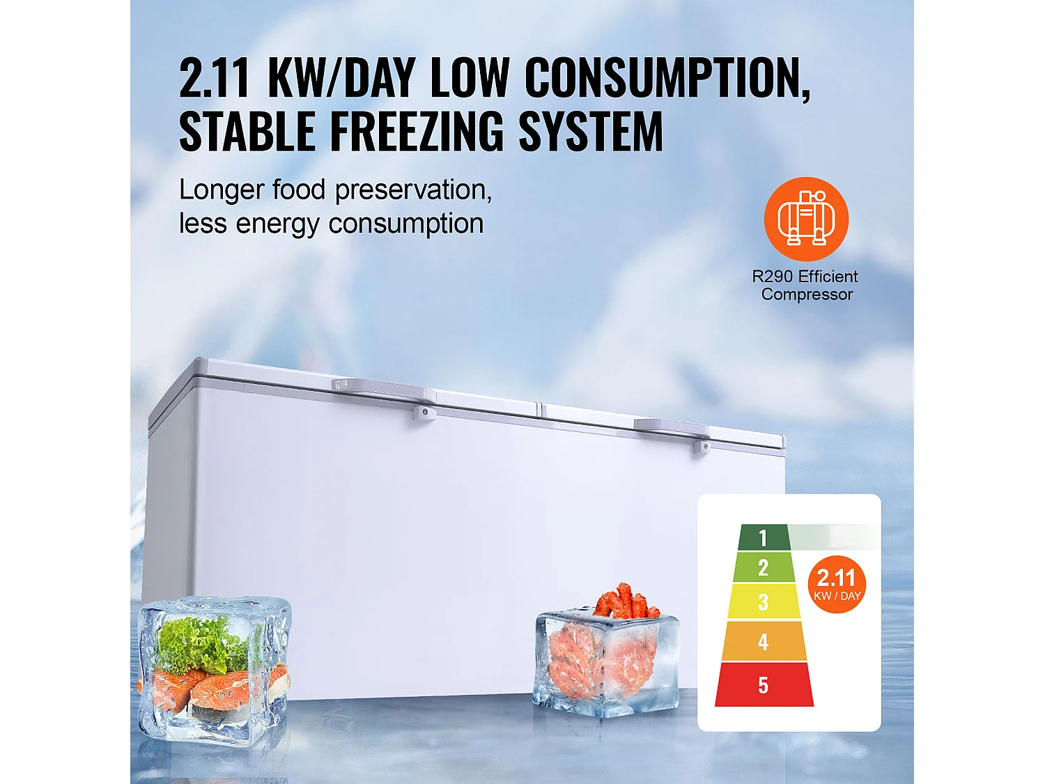 Congélateur Coffre SucceBuy de 561L avec 4 Paniers et Couvercles Doubles