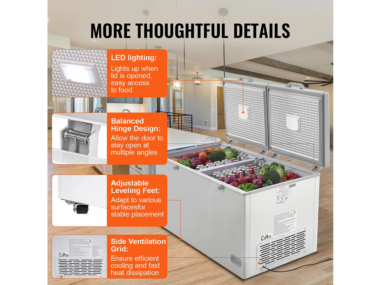 Congélateur Coffre SucceBuy de 561L avec 4 Paniers et Couvercles Doubles