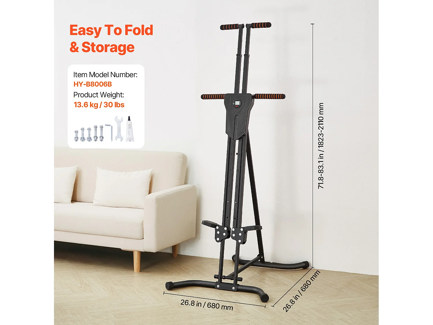 Stair Stepper SucceBuy, Grimpeur Vertical pour Salle de Sport à Domicile, Machine Cardio Pliable Compacte, Guidon Réglable