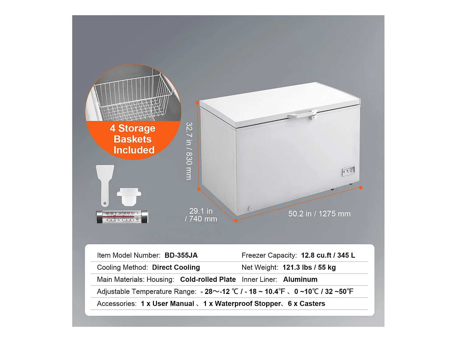 Congelador Horizontal SucceBuy de 345 L com 4 Cestos
