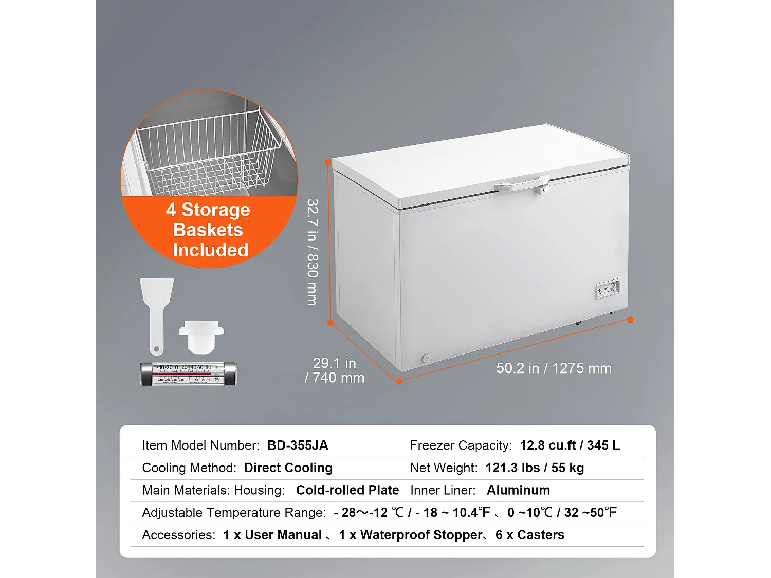 Congélateur Coffre SucceBuy de 345L avec 4 Paniers