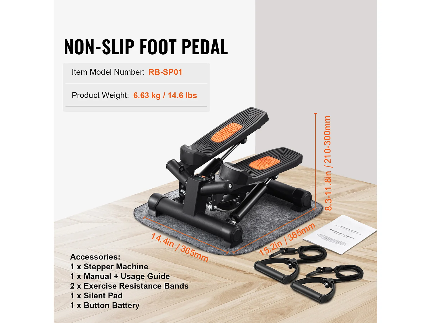 Stair Stepper SucceBuy, Mini Stepper voor Thuisoefeningen, Hydraulische Fitnessstepper met Weerstandsbanden, Laadcapaciteit van 150 kg