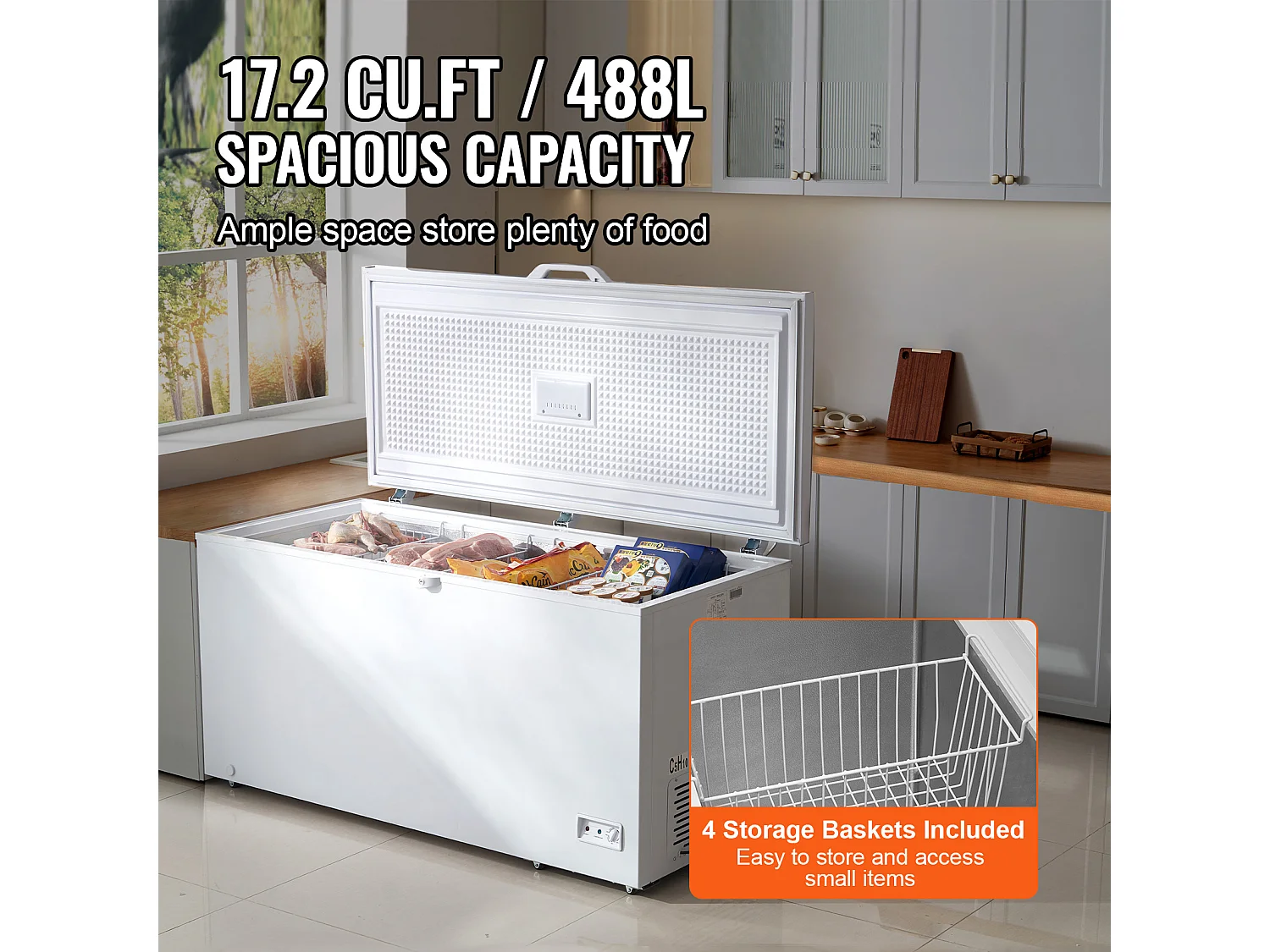 Congélateur de 488L avec 4 Paniers SucceBuy, avec 7 réglages de température