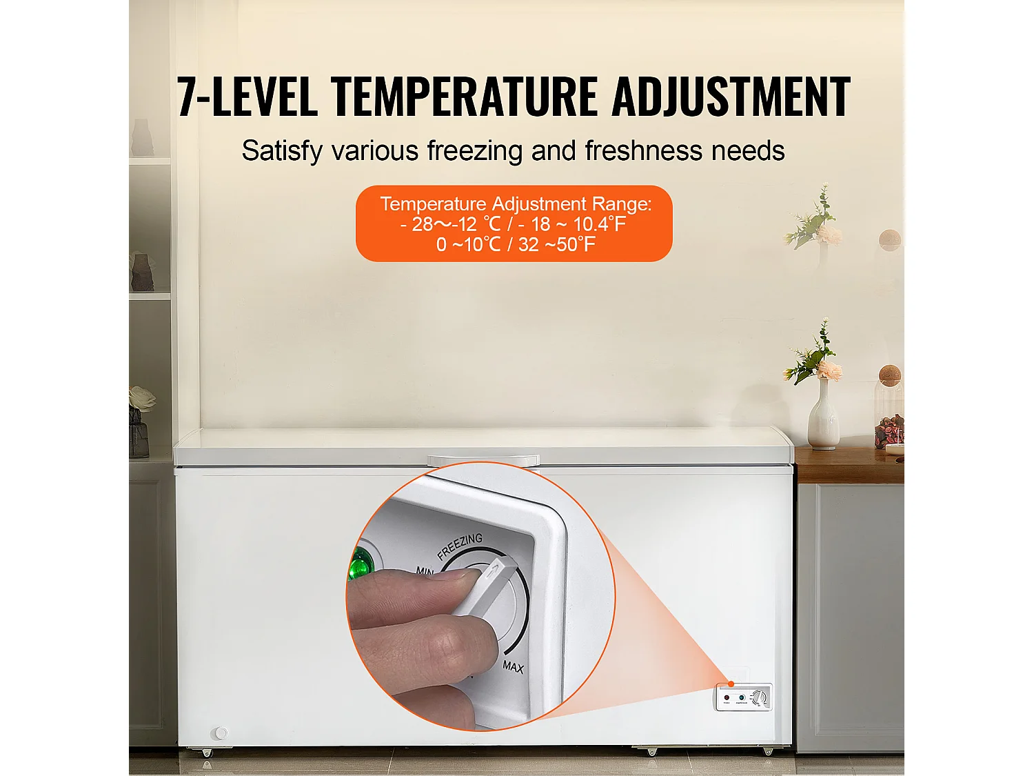 Congélateur de 488L avec 4 Paniers SucceBuy, avec 7 réglages de température