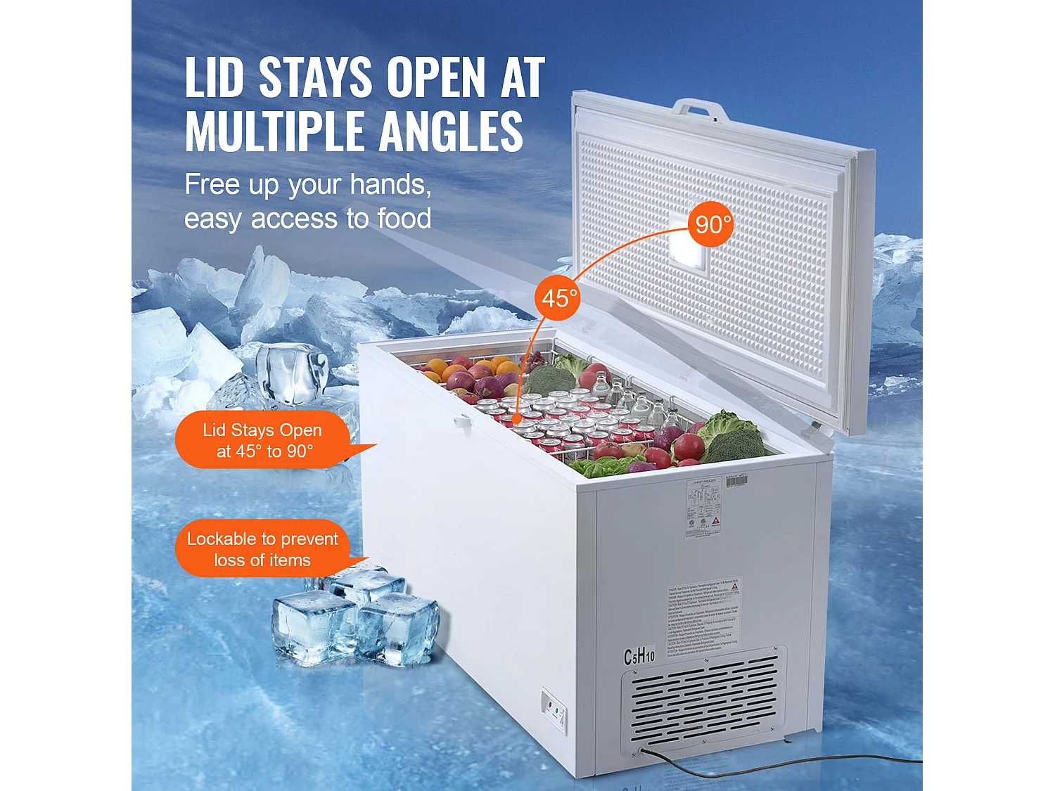 Congélateur de 488L avec 4 Paniers SucceBuy, avec 7 réglages de température